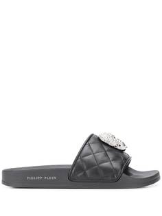 Philipp Plein шлепанцы с декором Skull из кристаллов