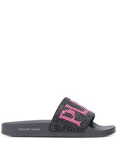 Philipp Plein шлепанцы с кристаллами и логотипом