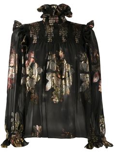 Saint Laurent жаккардовая полупрозрачная блузка с цветочным узором
