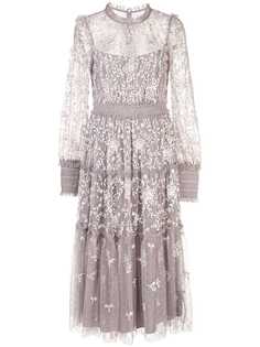 Needle & Thread платье миди с цветочной вышивкой