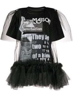 Mm6 Maison Margiela футболка с верхом из тюля и логотипом