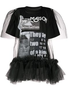 Mm6 Maison Margiela футболка с верхом из тюля и логотипом