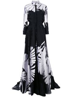 Carolina Herrera вечернее платье-рубашка с цветочной аппликацией