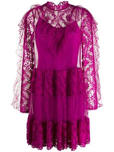 Temperley London ruffled lace-inserts short dress