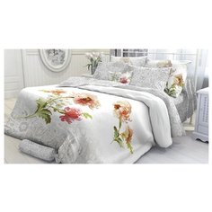 Постельное белье 1.5-спальное Verossa Romance 50х70 см, перкаль белый/серый