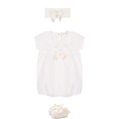 Льняной комплект из боди с повязкой на голову и пинетками La Perla