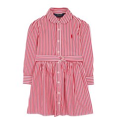 Хлопковое платье в полоску с поясом Polo Ralph Lauren
