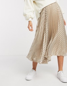 Бежевая плиссированная юбка миди в полоску ASOS DESIGN-Бежевый