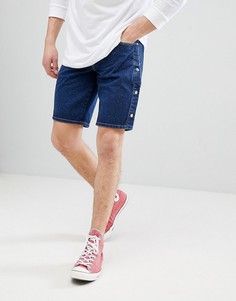 Темные джинсовые шорты узкого кроя с кнопками ASOS DESIGN-Синий