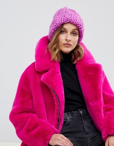 Шапка-бини в крупный рубчик ASOS DESIGN-Розовый