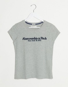 Серая футболка с круглым вырезом и логотипом Abercrombie & Fitch-Серый