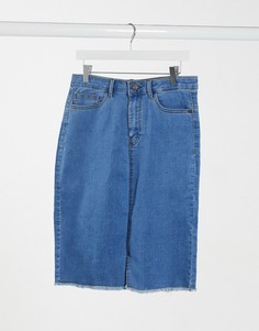 Синяя джинсовая юбка с завышенной талией и необработанным краем Noisy May-Синий