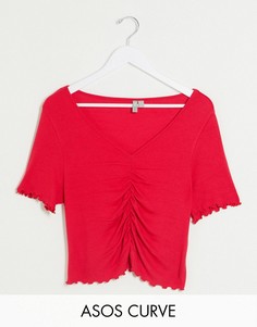 Топ с V-образным вырезом и сборками ASOS DESIGN Curve-Красный