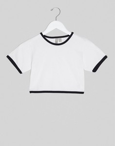 Белая короткая футболка с контрастной отделкой на рукавах ASOS DESIGN-Белый