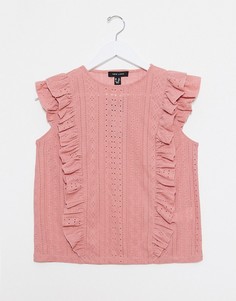 Розовый топ с оборками и вышивкой ришелье New Look