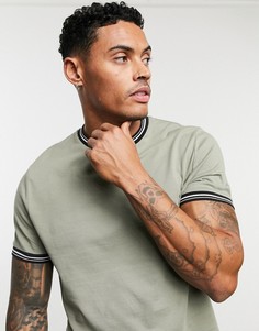 Футболка из органического хлопка цвета хаки с кантом ASOS DESIGN-Зеленый