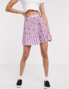 Плиссированная мини-юбка с цветочным принтом ASOS DESIGN-Фиолетовый
