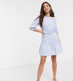 Голубое платье мини из поплина с поясом New Look Petite-Синий