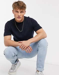 Темно-синяя трикотажная футболка в рубчик Burton Menswear-Темно-синий
