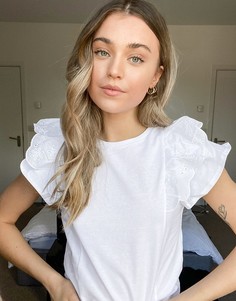 Белая футболка с вышивкой ришелье на рукавах Miss Selfridge-Белый