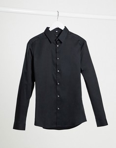 Черная обтягивающая рубашка из поплина с длинными рукавами River Island-Черный