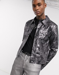 Куртка со змеиным принтом и эффектом металлик ASOS DESIGN-Черный