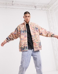 Свободная плюшевая куртка Харрингтон с мраморным принтом ASOS DESIGN-Мульти