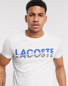 Белая футболка с крупным логотипом на груди Lacoste-Белый