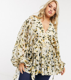 Прозрачный топ со звериным принтом и V-образным вырезом ASOS DESIGN Curve-Мульти