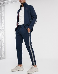 Темно-синие джоггеры с манжетами и лентой по бокам Jack & Jones Originals-Темно-синий