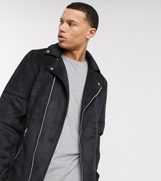 Черная байкерская куртка из искусственной замши ASOS DESIGN Tall-Черный