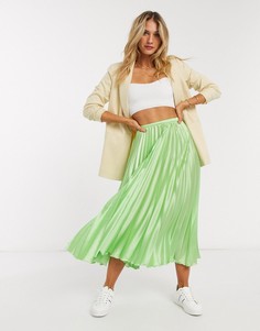Лаймово-зеленая плиссированная юбка миди ASOS DESIGN-Зеленый