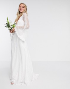 Кружевное свадебное платье с рукавами кимоно ASOS EDITION-Белый
