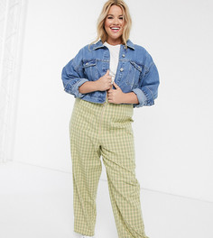 Брюки с завышенной талией в лимонно-желтую и зеленую клетку ASOS DESIGN Curve-Желтый