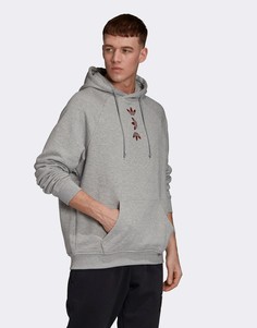 Серый худи с логотипами-трилистниками по центру на груди adidas Originals zeno