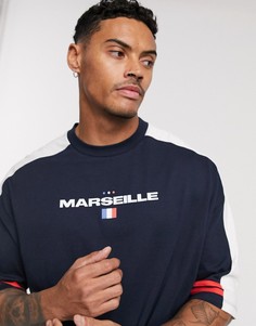Футболка oversized из органического хлопка в стиле колор блок ASOS DESIGN-Темно-синий