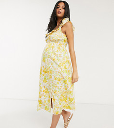 Хлопковый сарафан миди с присборенной талией и цветочным принтом ASOS DESIGN Maternity-Мульти