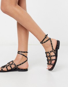Черные кожаные сандалии с отделкой ASOS DESIGN-Черный