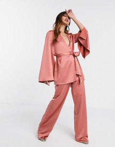 Широкие брюки от костюма из 3 предметов ASOS DESIGN-Розовый
