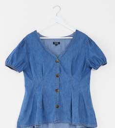 Приталенный джинсовый топ с пышными рукавами Simply Be-Синий