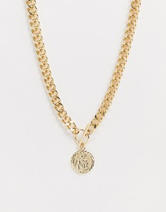 Золотистое ожерелье с подвеской в виде монеты ASOS DESIGN-Золотой