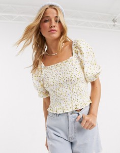 Блузка с квадратным вырезом и желтым цветочным принтом Miss Selfridge-Желтый