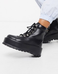 Черные походные ботинки из искусственной кожи на платформе Koi Footwear-Черный