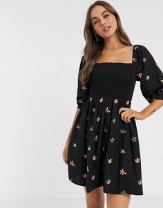 Черное платье мини с вышивкой ASOS DESIGN-Черный