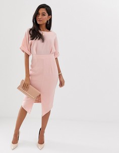 Бледно-розовое платье миди ASOS DESIGN-Розовый