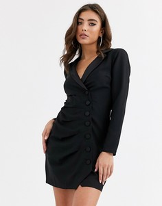 Черное платье-смокинг мини на пуговицах ASOS DESIGN-Черный