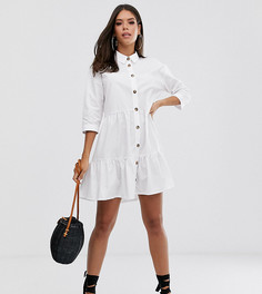 Белое ярусное платье мини свободного кроя на пуговицах ASOS DESIGN Tall-Белый