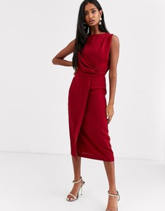 Бордовое платье миди без рукавов с запахом ASOS DESIGN-Красный