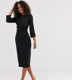 Черное платье миди с запахом и поясом ASOS DESIGN Tall-Черный