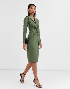 Платье-рубашка миди цвета хаки с глубоким вырезом ASOS DESIGN-Зеленый